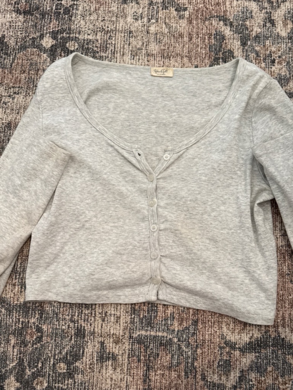 Brandy Melville Light Gray Button-Up Cropped Top
